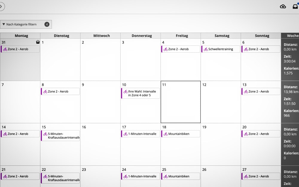 Garmin Trainingsplan MTB Kalenderübersicht Garmin Trainingsplan MTB Kalenderübersicht