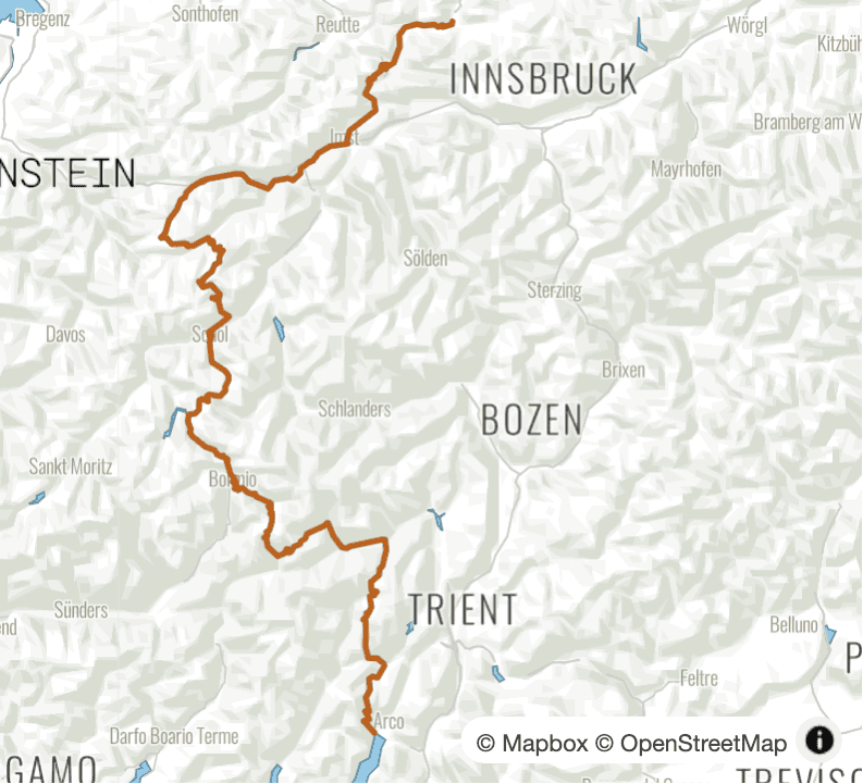 Alpencross mit dem Mountainbike von Garmisch an den Gardasee - Übersichtskarte