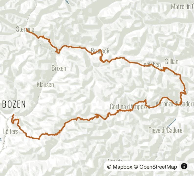 Auf feinsten Singletrails durch die Dolomiten - Übersichtskarte