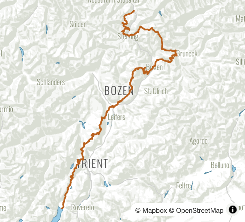 Alpenüberquerung von Gries am Brenner nach Torbole am Gardasee - Karte