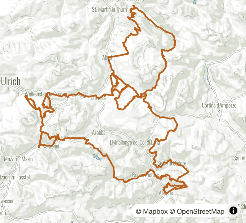Dolomiti Supersummer Liftpower: 4 Etappen Trailgenuss rund um Canazei - Übersichtskarte