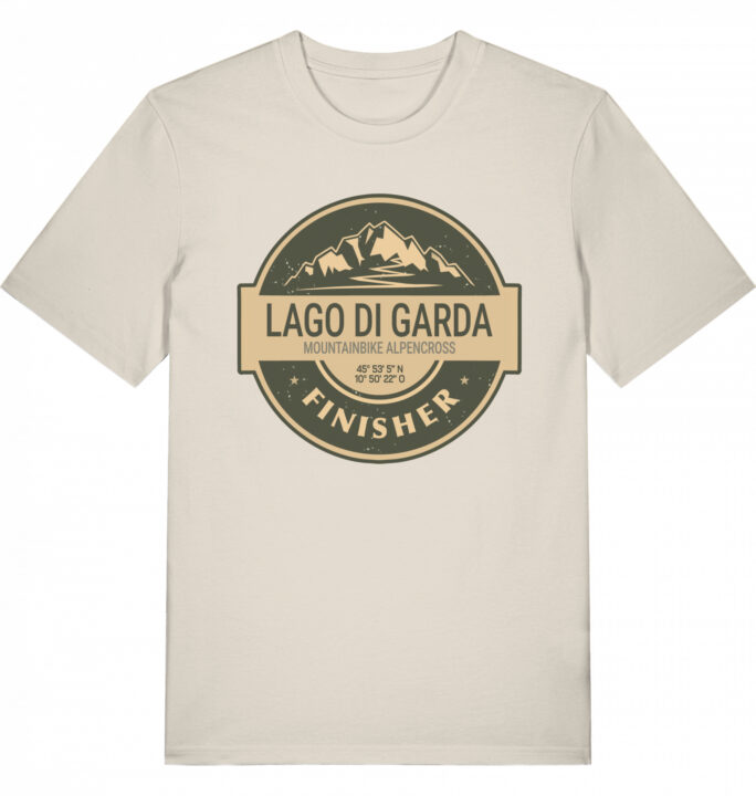 Mountainbike Alpencross Finisher T-Shirt "Lago di Garda" - Farbe: Stone