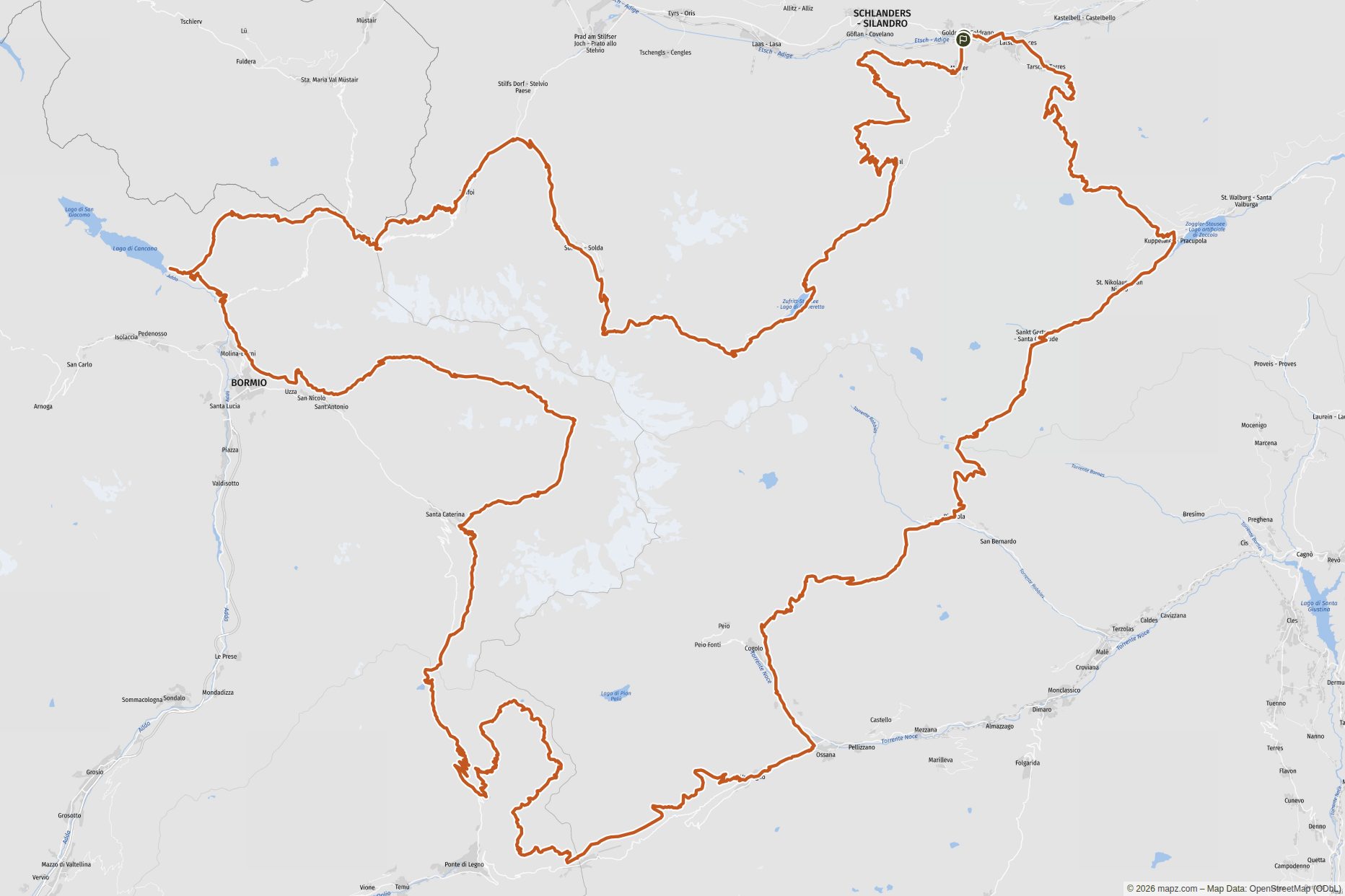 Übersichtskarte Rund um den Ortler: Über Gavia, Stilfser Joch und Madritschjoch zurück nach Goldrain Übersichtskarte Rund um den Ortler: Über Gavia, Stilfser Joch und Madritschjoch zurück nach Goldrain